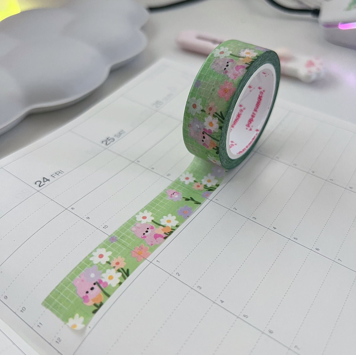Bibi Flower Garden Mint Grid Washi Tape - paperkumaco