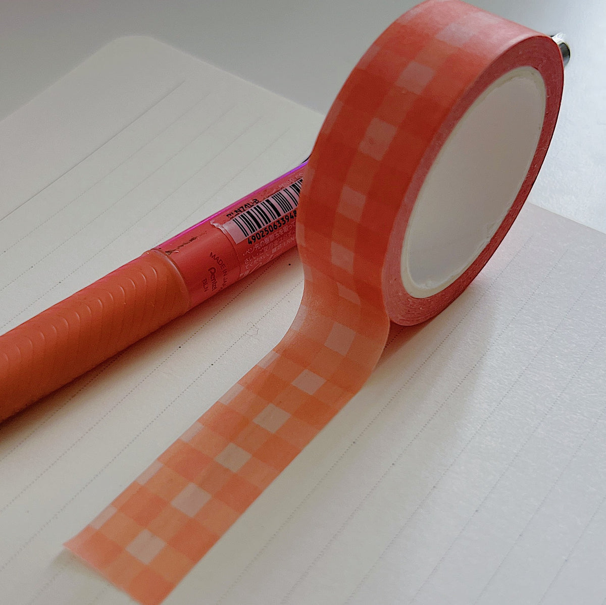 Coral Gingham Pastel Basic Washi Tape