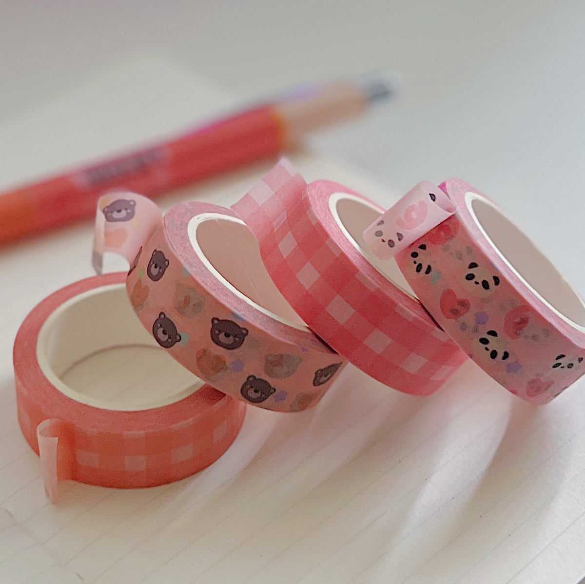 Peach Gingham Pastel Basic Washi Tape