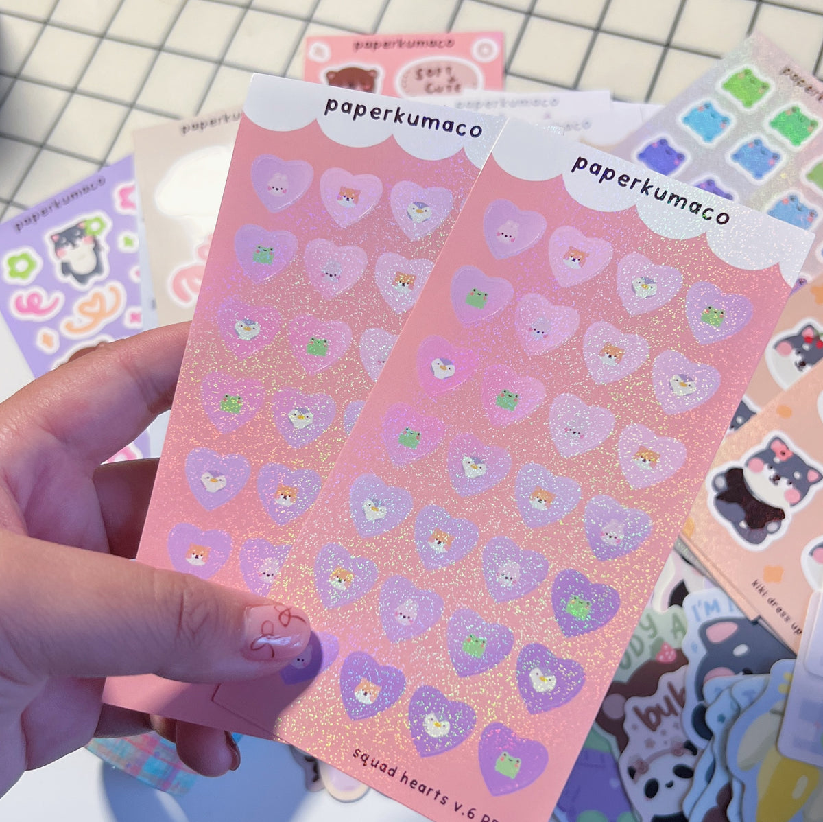 PKCSQUAD Hearts v.6 Shimmer Sticker Sheet