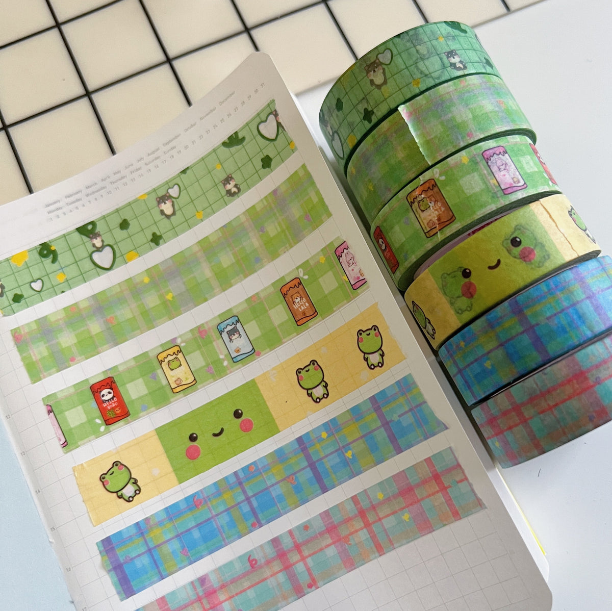 Green Twinkle Plaid Pattern Washi Tape