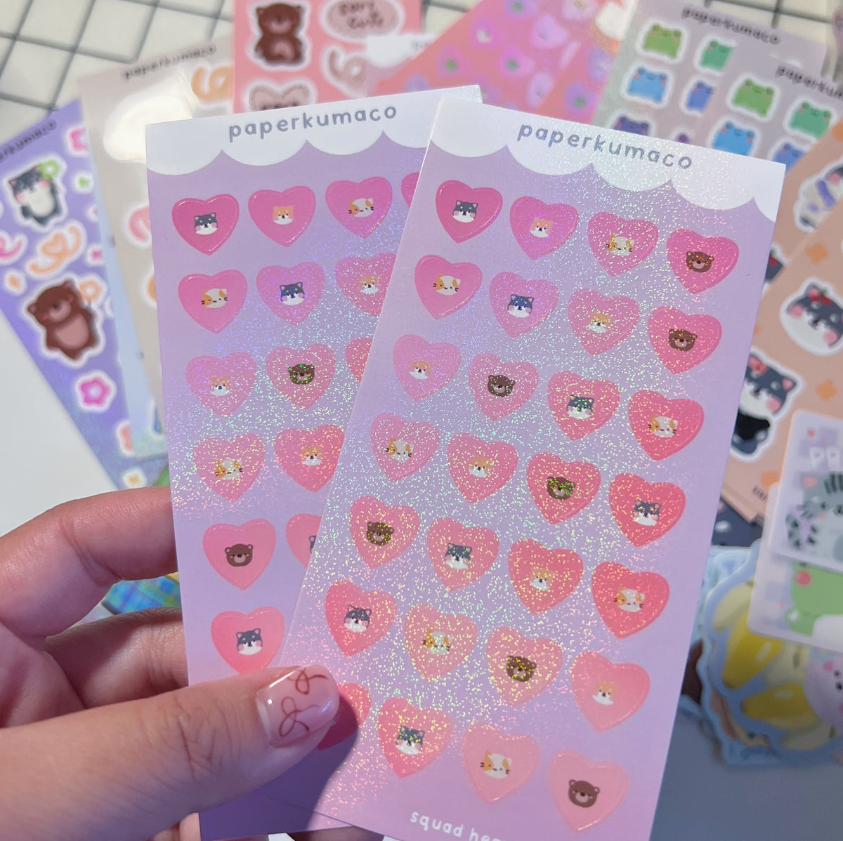 PKCSQUAD Hearts v.2 Shimmer Sticker Sheet