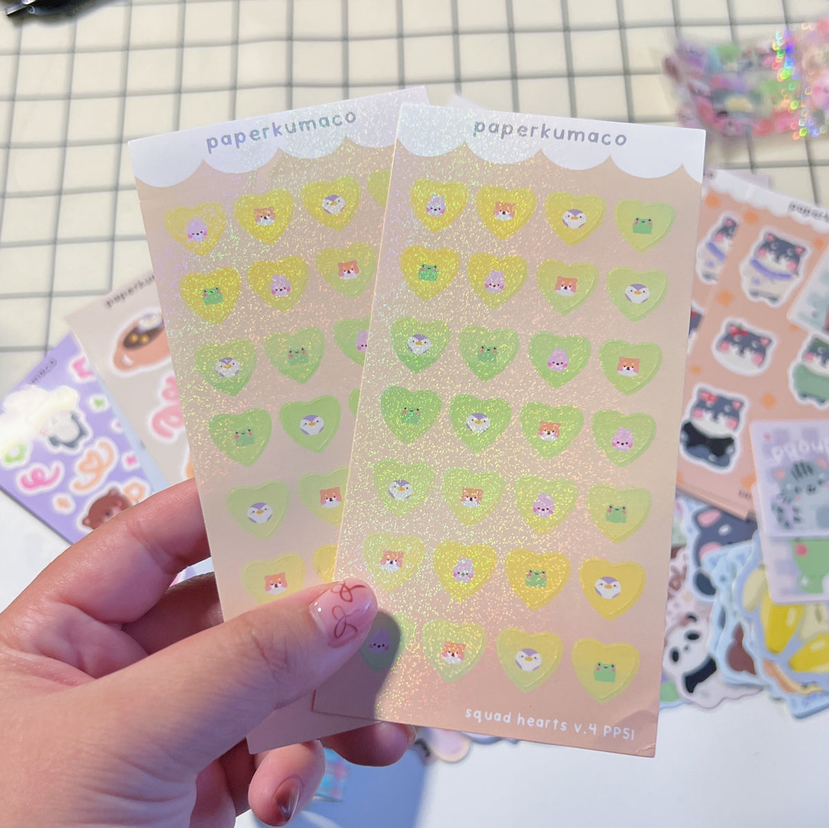 PKCSQUAD Hearts v.4 Shimmer Sticker Sheet