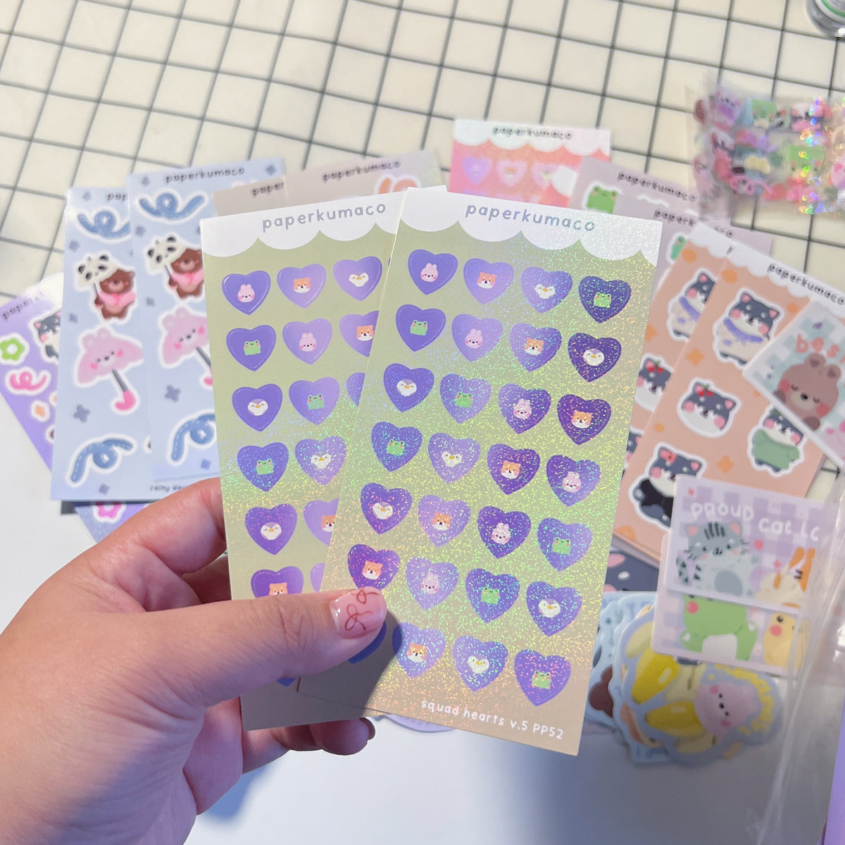PKCSQUAD Hearts v.5 Shimmer Sticker Sheet