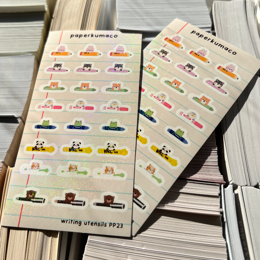 Writing Utensils Shimmer Sticker Sheet