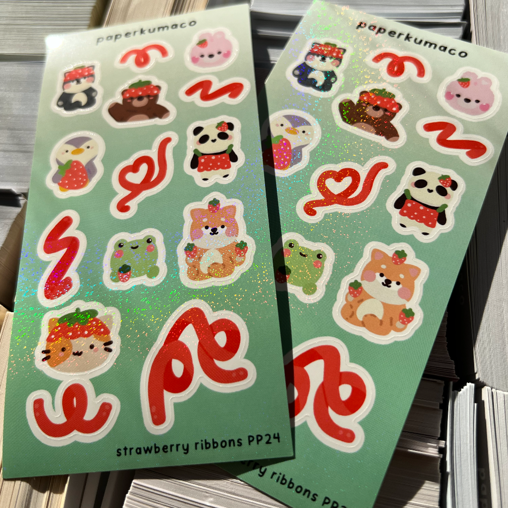 Strawberry Ribbons Shimmer Sticker Sheet