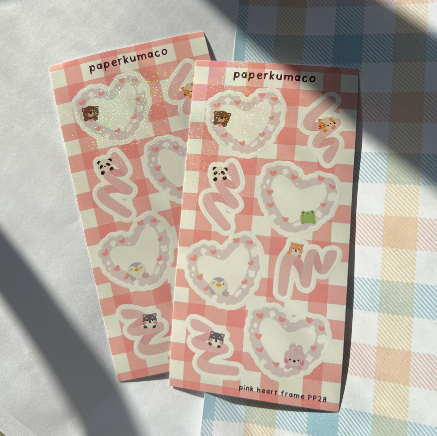 Pink Heart Frames Shimmer Sticker Sheet