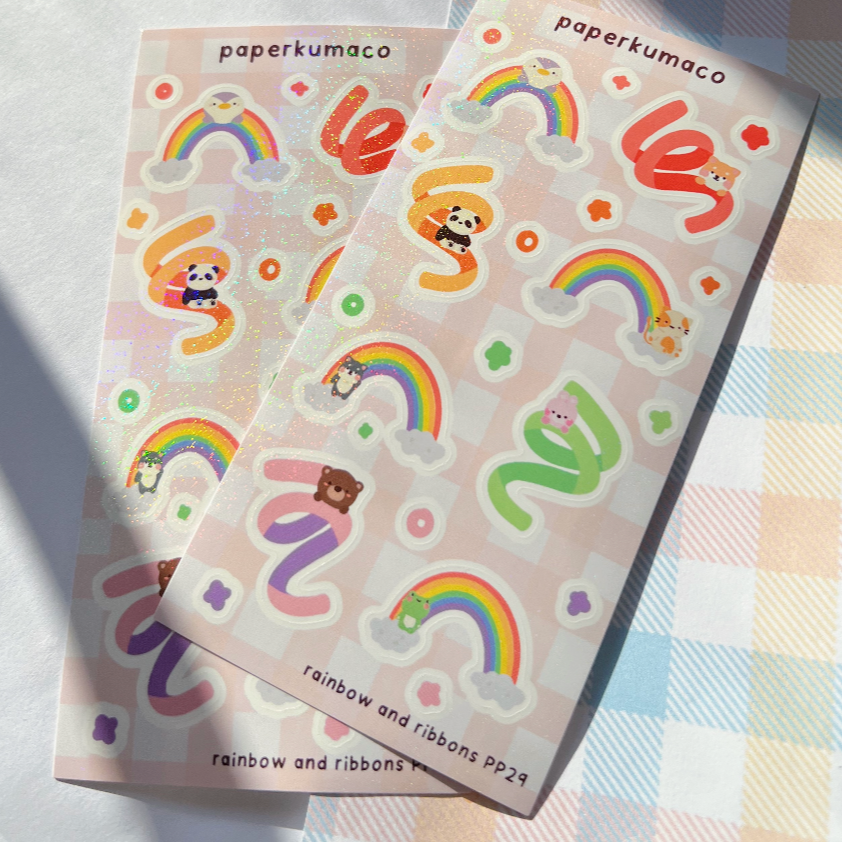 Rainbow and Ribbons Shimmer Sticker Sheet