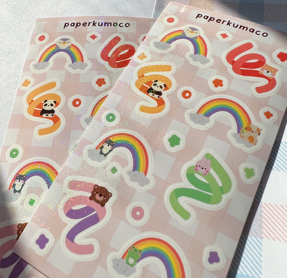 Rainbow and Ribbons Shimmer Sticker Sheet