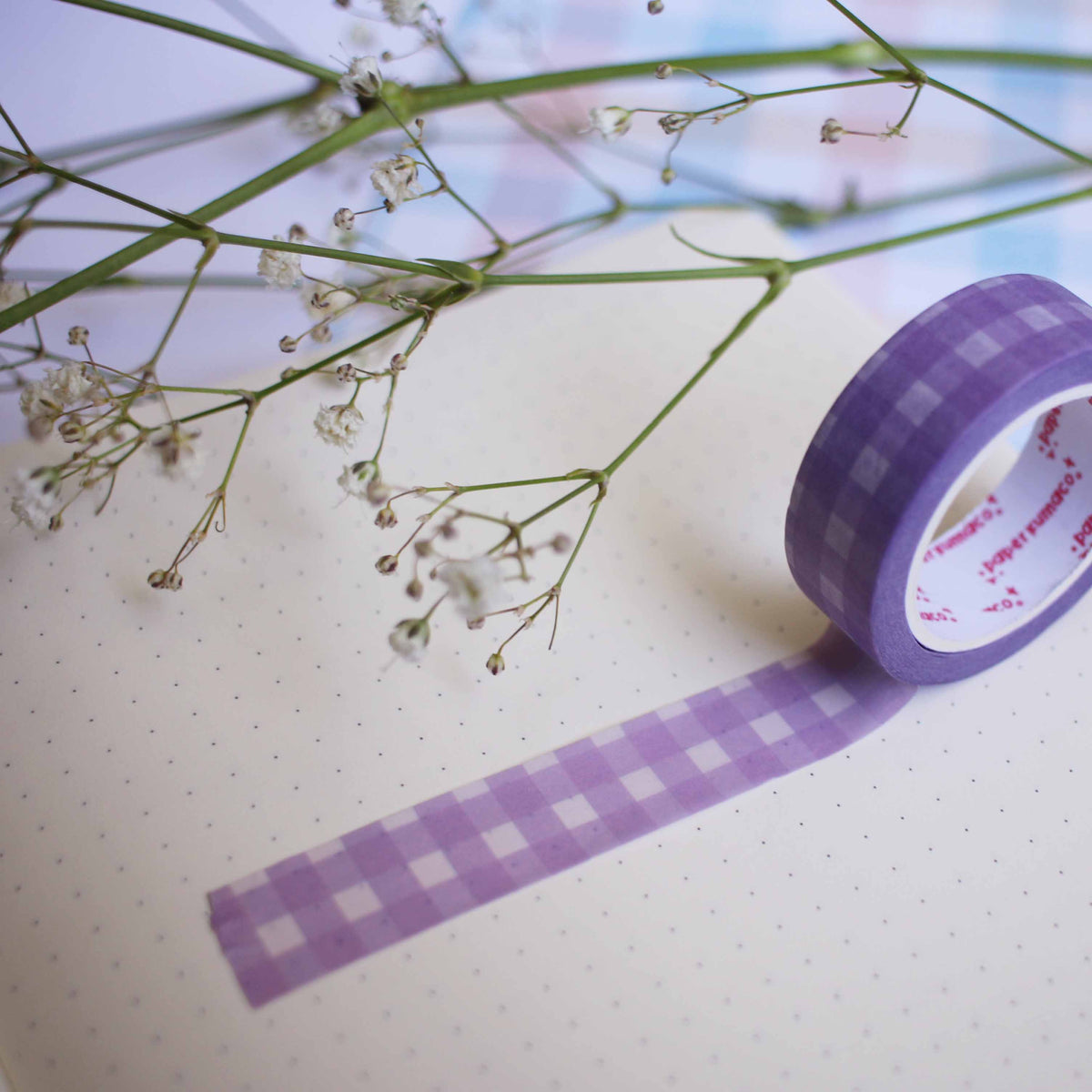 Grape Gingham Pastel Washi Tape - paperkumaco