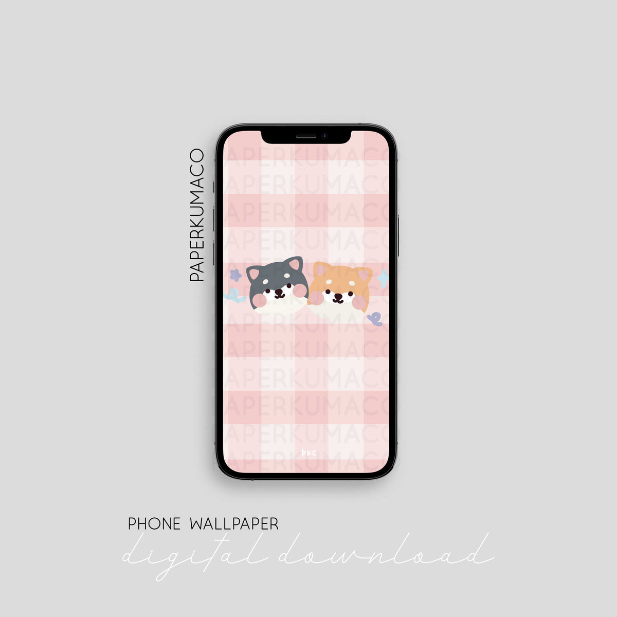 Kiki and Lala Pink Pastel Gingham Phone Wallpaper - Digital Download